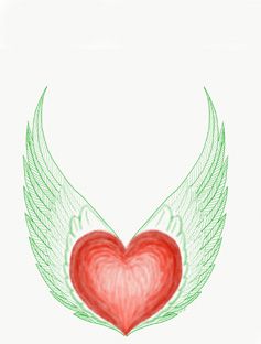 Geel hart met rode bloemblaadjes op een paarse achtergrond