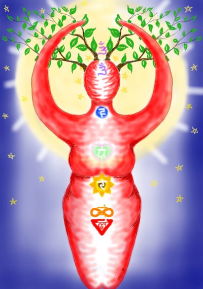 Abstracte vrouw figuur met chakras