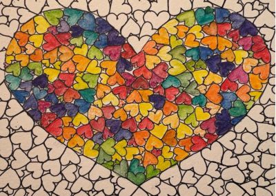 Hart gevuld met kleine gekleurde hartjes