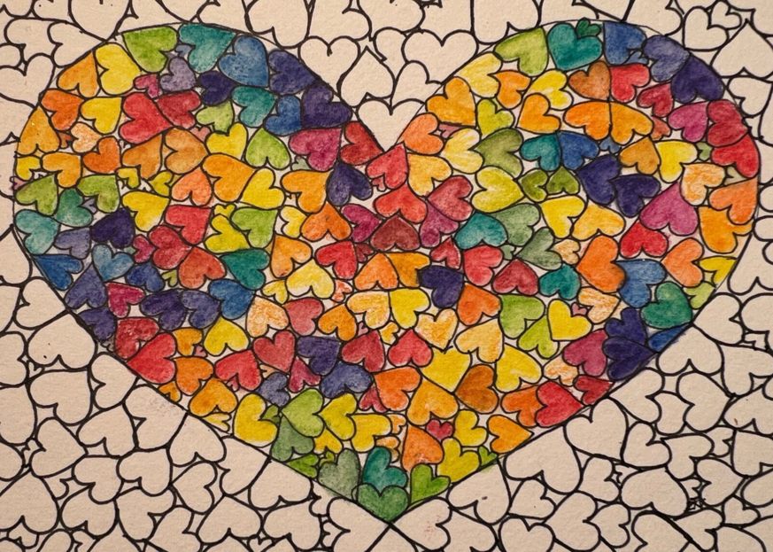 Hart gevuld met kleine gekleurde hartjes